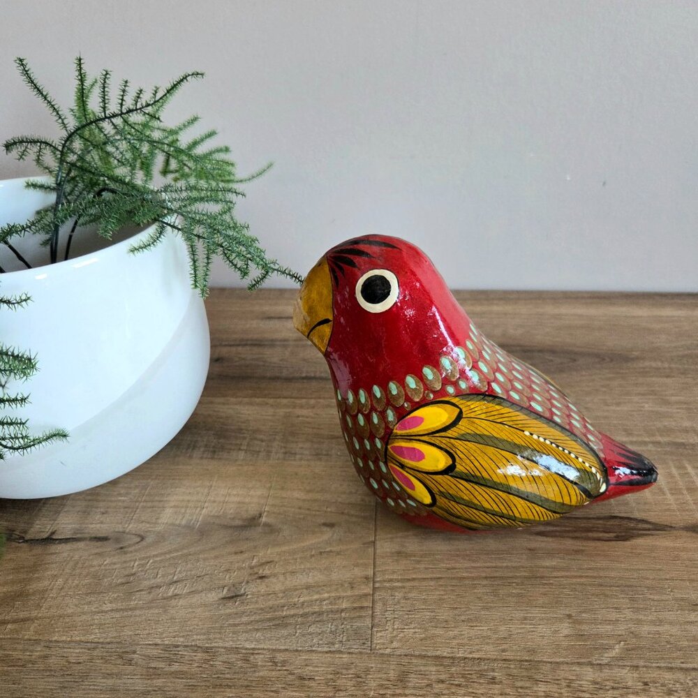 Mexican 5.5''tall paper mache hand painted Tonala bird. Traditional folk art.